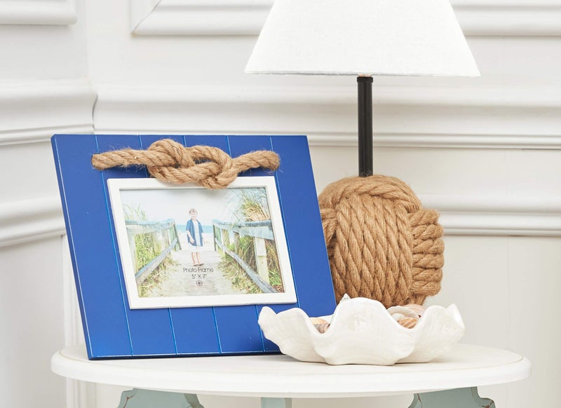 Beachcombers Navy Picture Photo Frame 5"X7" With Jute Rope Accent Wood Coastal Nautical Home Decor Decoration For Tabletop Display Wall Blue - Image 4